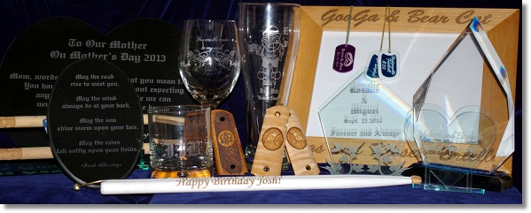 Various types of engraved glassware that make a great gift for any special occassion