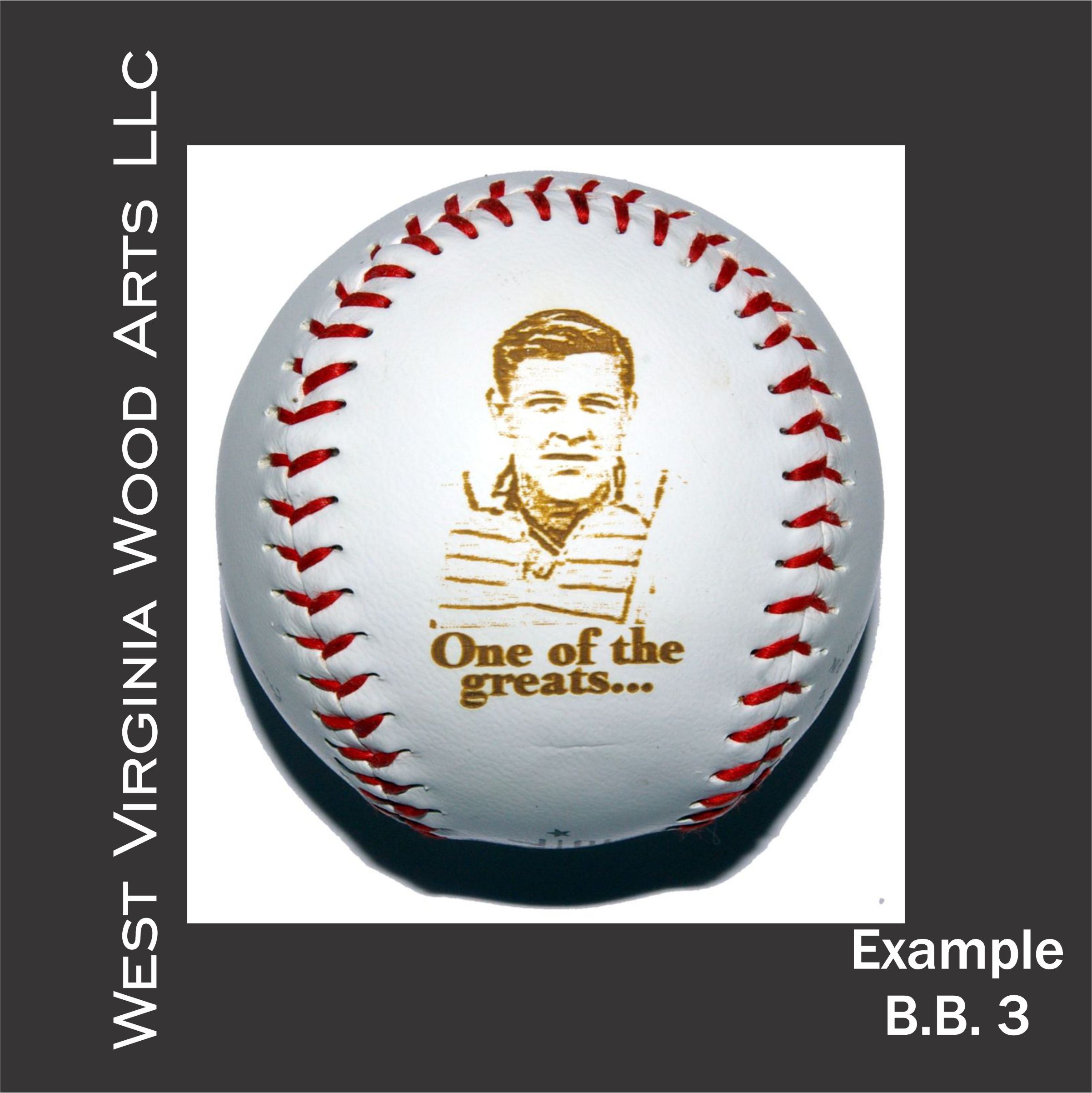 older photo engraved on a ball with custom wording centered under