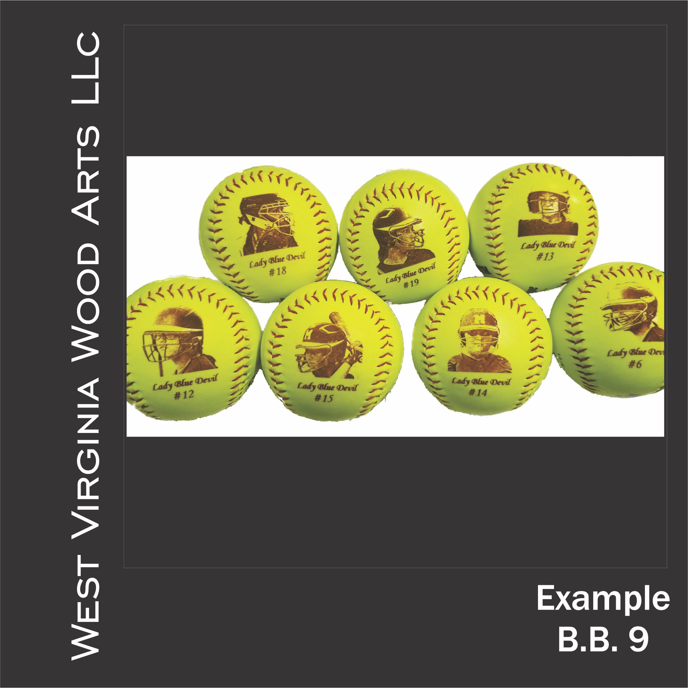 Photo engraved softballs with team photo engraving
