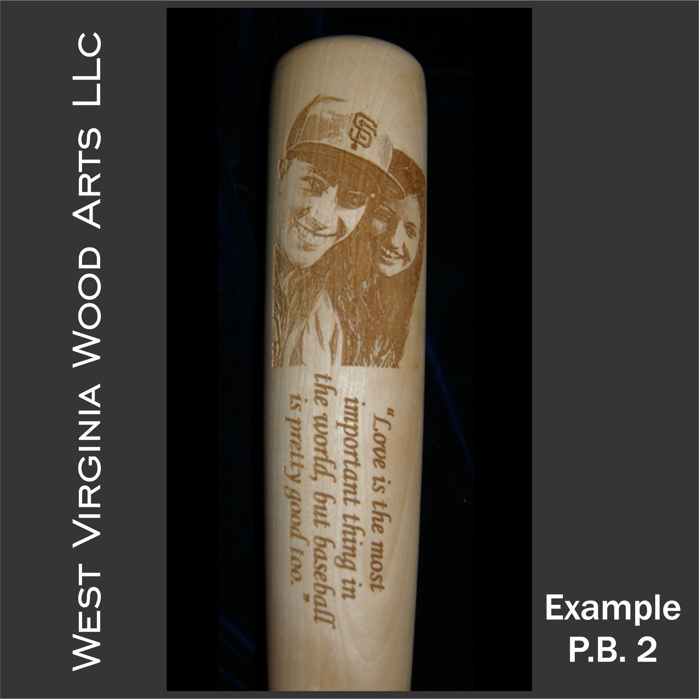 photo engraved baseball bat with vertical photo and horizontal wording engraved