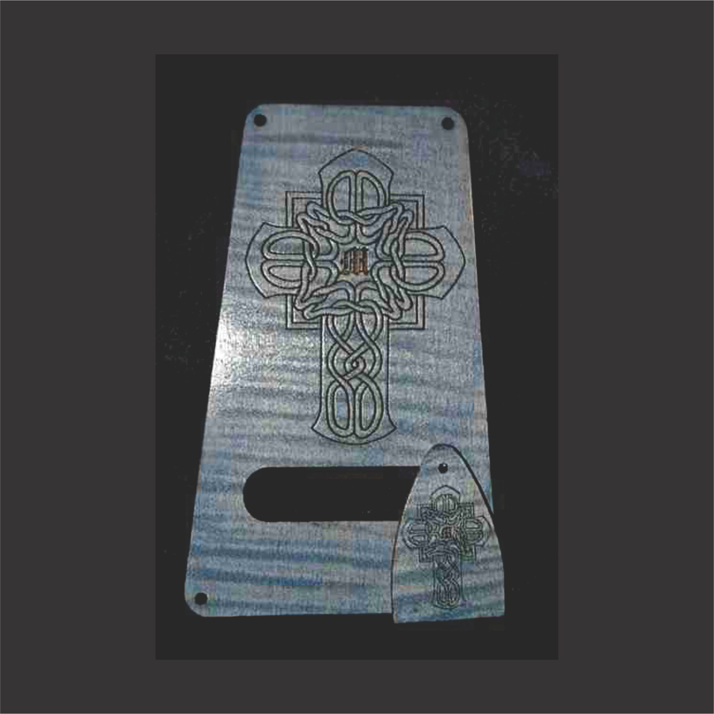 Blue Stained Flame Maple Backplate And Matching Truss Rod Cover