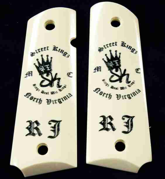 1911 Imitation Ivory Grips With Motorcycle Graphic And Initials