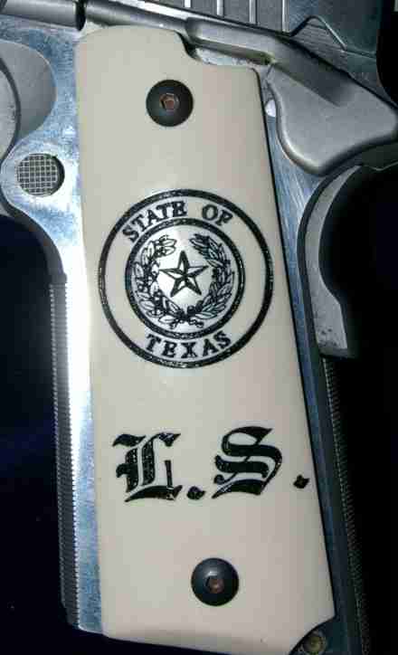Texas Imitation Ivory Grips Displayed On Pistol