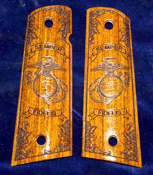 USMC 1911 Grips Done In Rosewood With Ornate Border Engraved