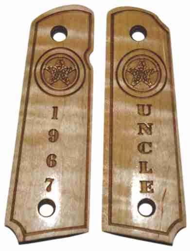 Star Seal On Custom 1911 Grips Done In Maple With Vertically Aligned Wording