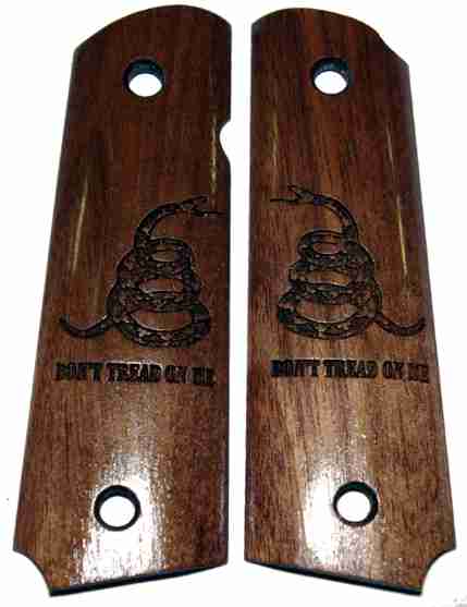 Custom Walnut Grips With Rattlesnake Graphic - "Don't Tread On Me"