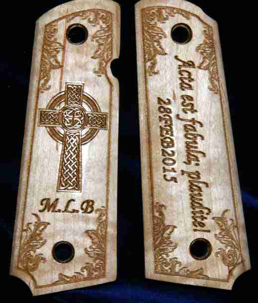 Custom 1911 Grips With Celtic Cross Engraving And Ornate Border