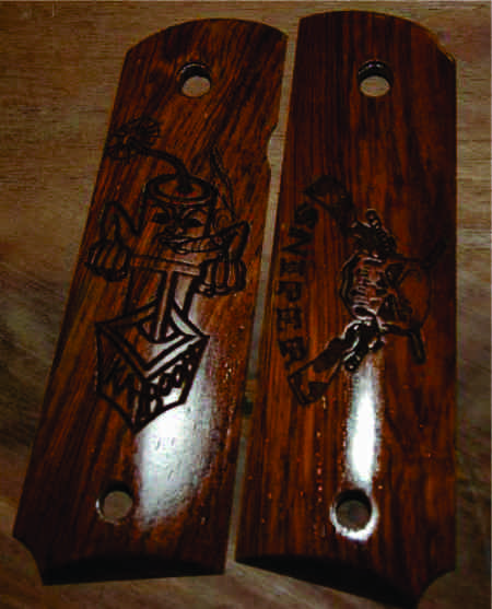 Custom TNT Graphic Engraved Rosewood 1911 Grips