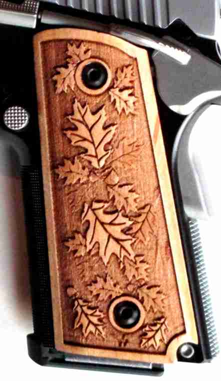 Custom 1911 Grips With Raised Oak Leaf Design And Raised Edge