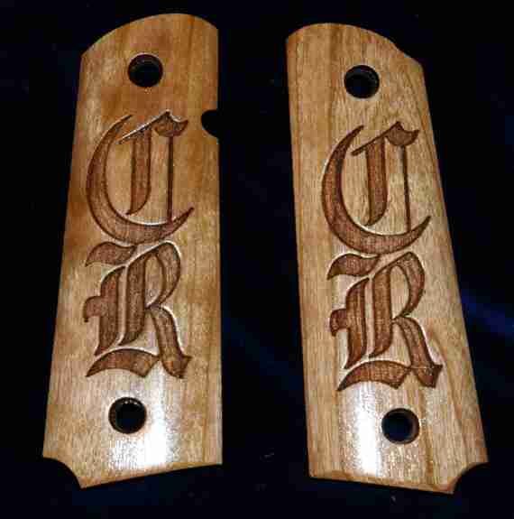 Large Initial Engraved Custom Wood Grips With Gloss Finish