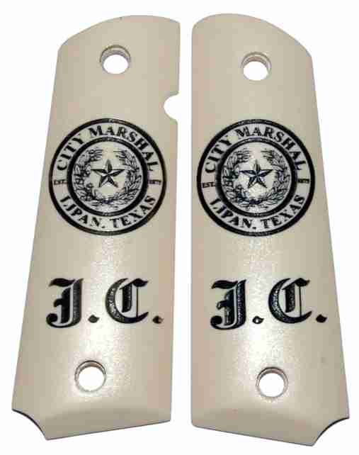 Texas Marshall Custom Etched 1911 Imitation Ivory Grips