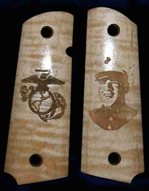Custom 1911 grip example with photo engraving