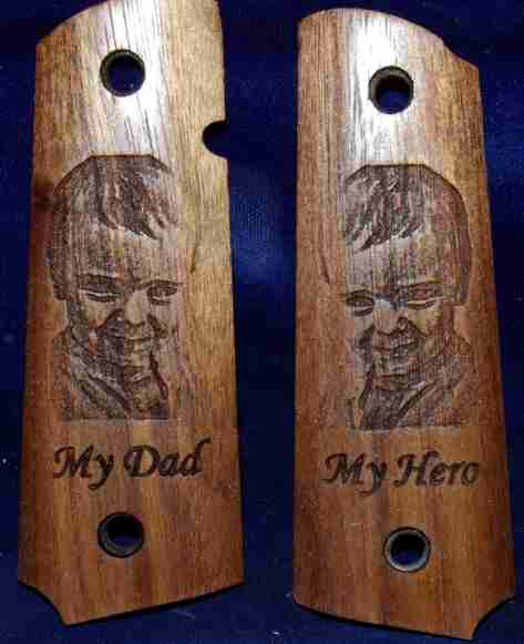 Custom Walnut Grips Engraved With Photo And Wording