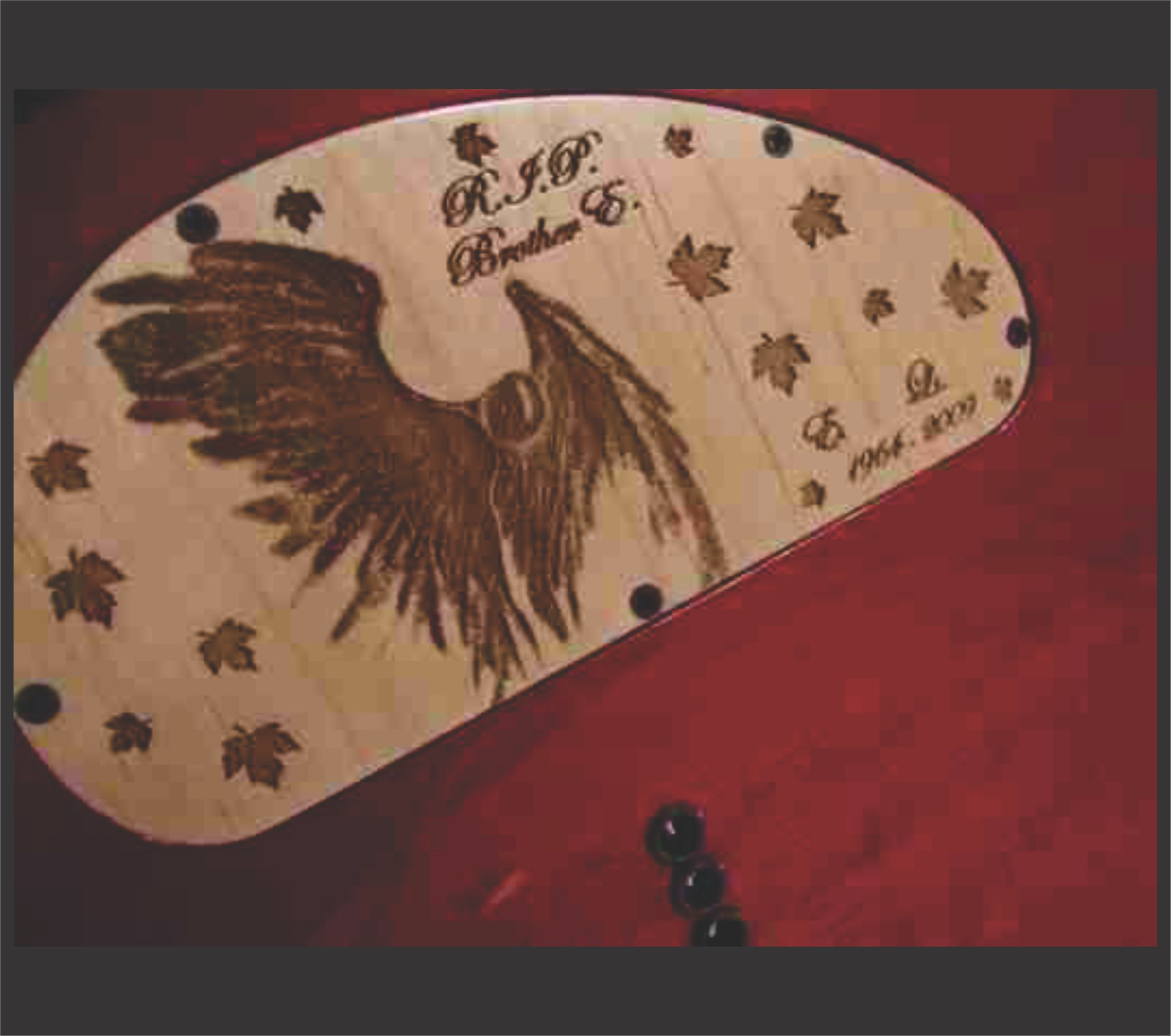Angel Graphic Engraved Electronics Cover Done In Maple On Musicman Guitar
