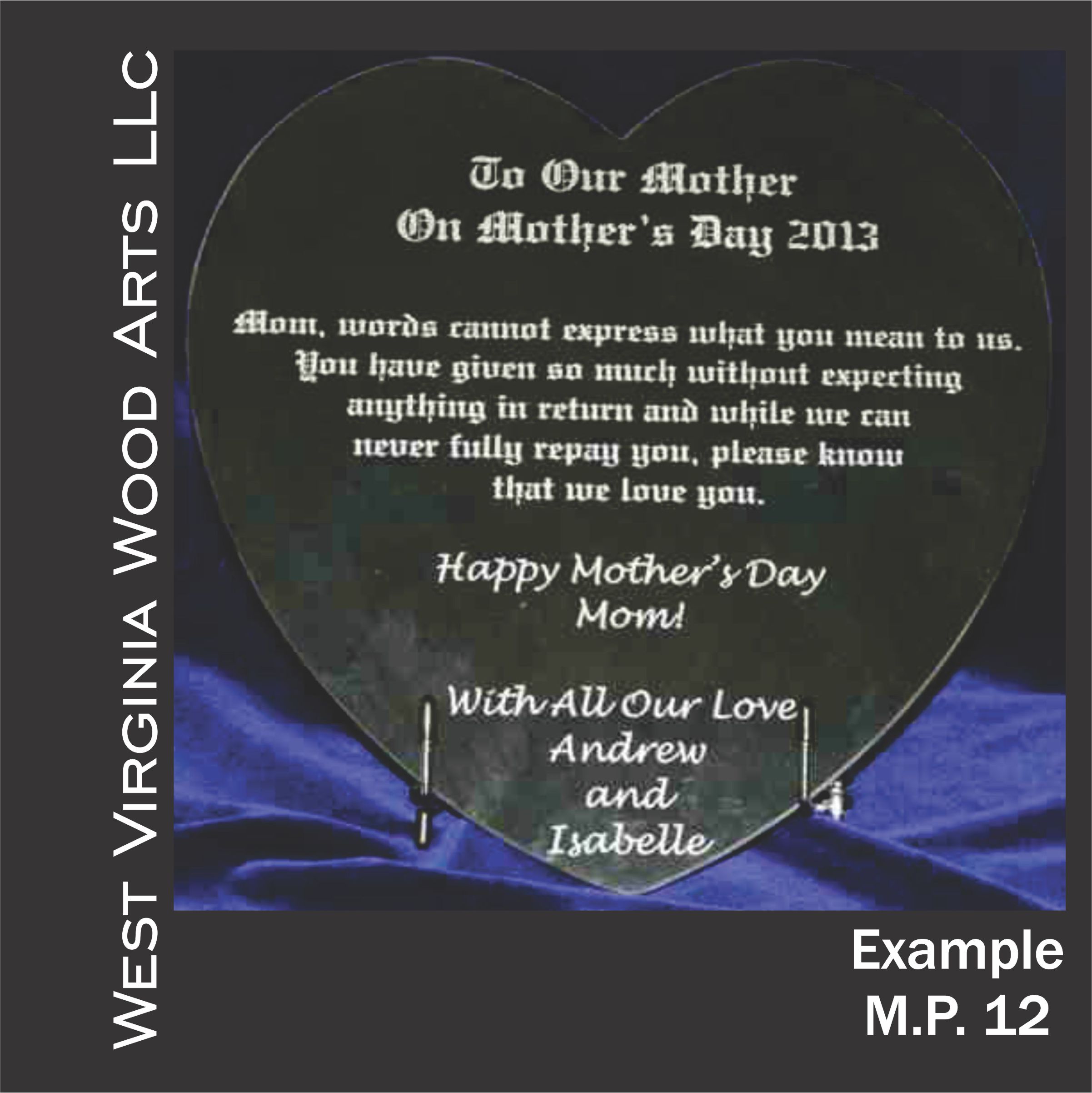 Large 12 Inch Black Marble Heart Engraved With Just Wording