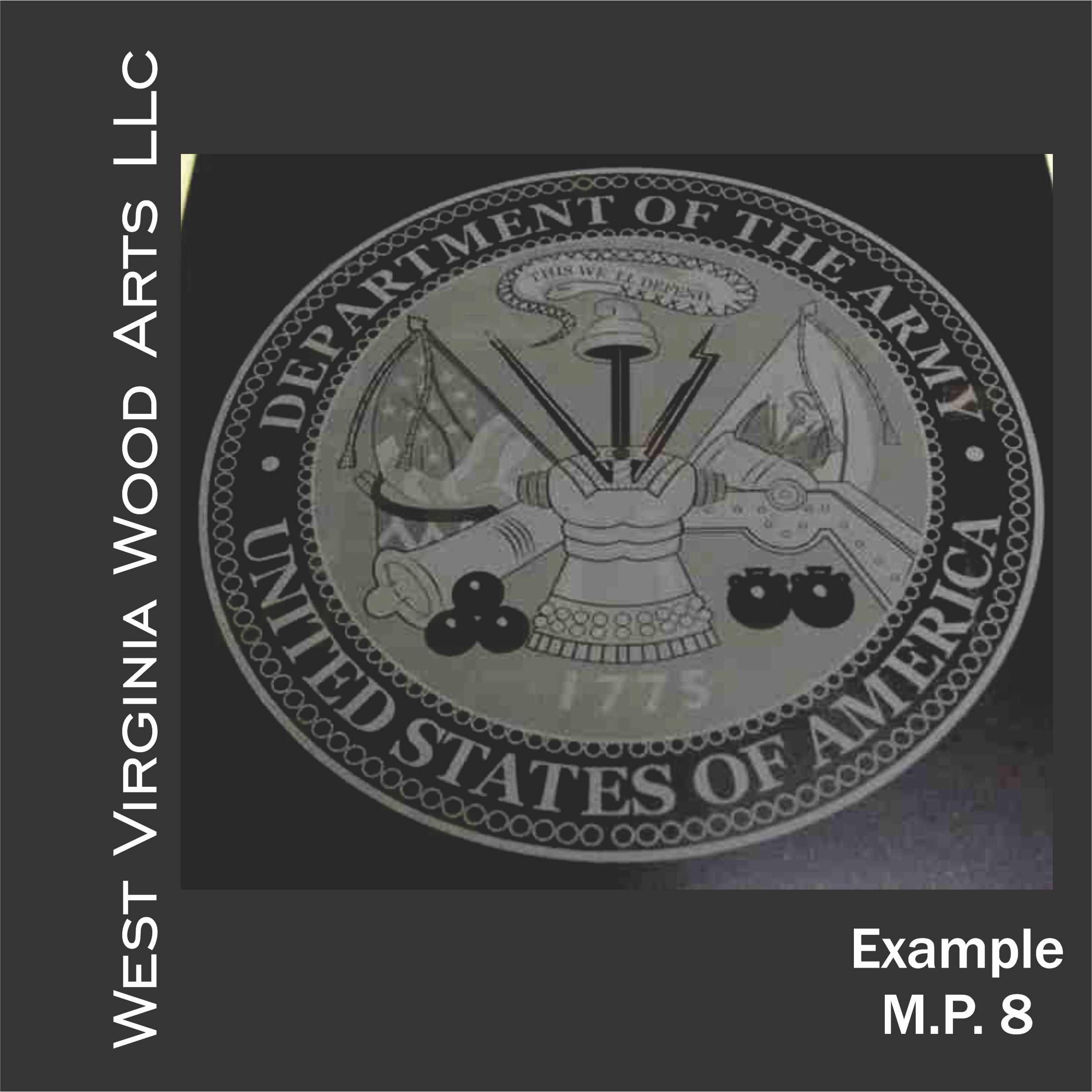 Army Graphic Custom Etched Into 12 Inch By 12 Inch Black Marble