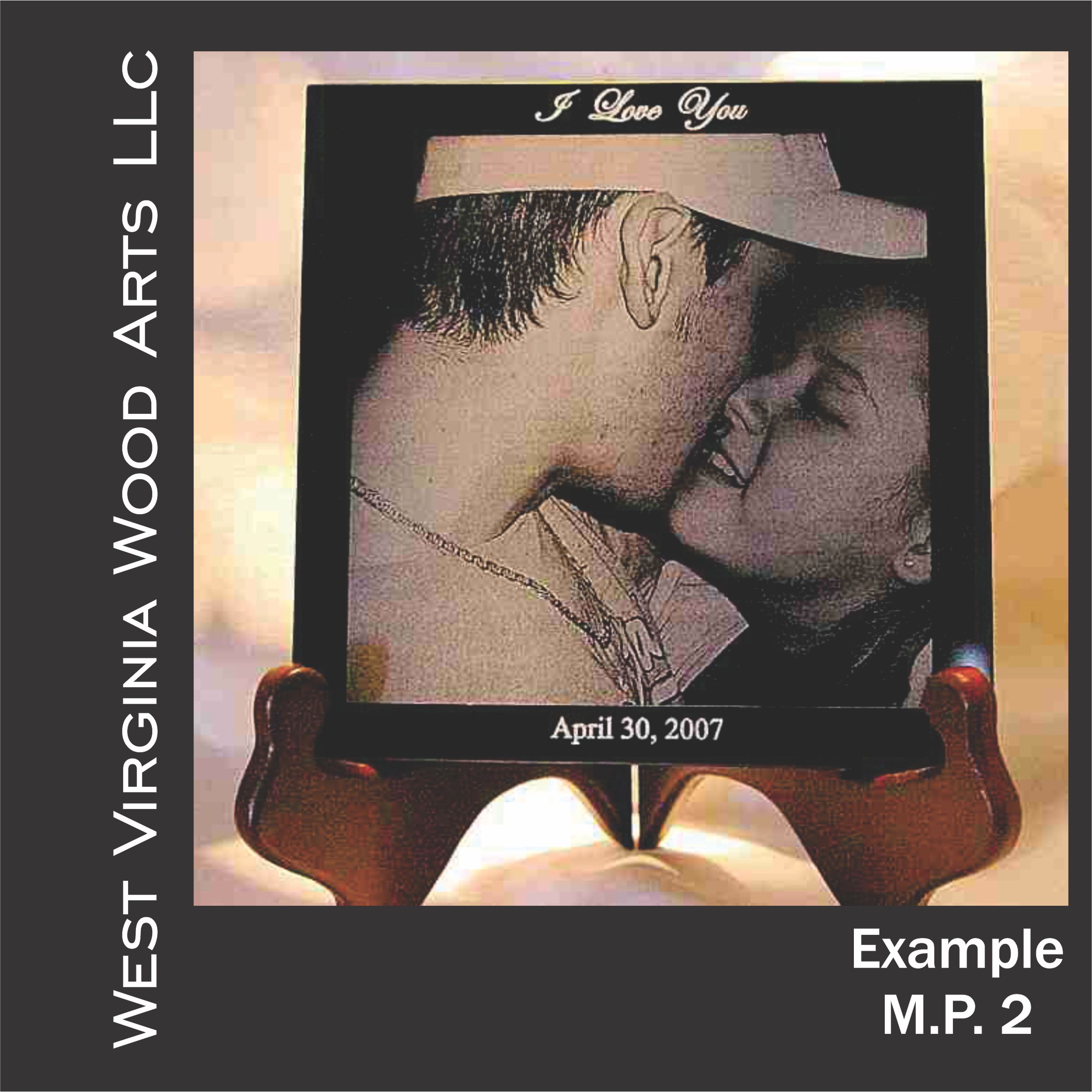 Couple Photo Engraved On 8 Inch By 8 Inch Black Marble Square With Wording Above And Below Photo