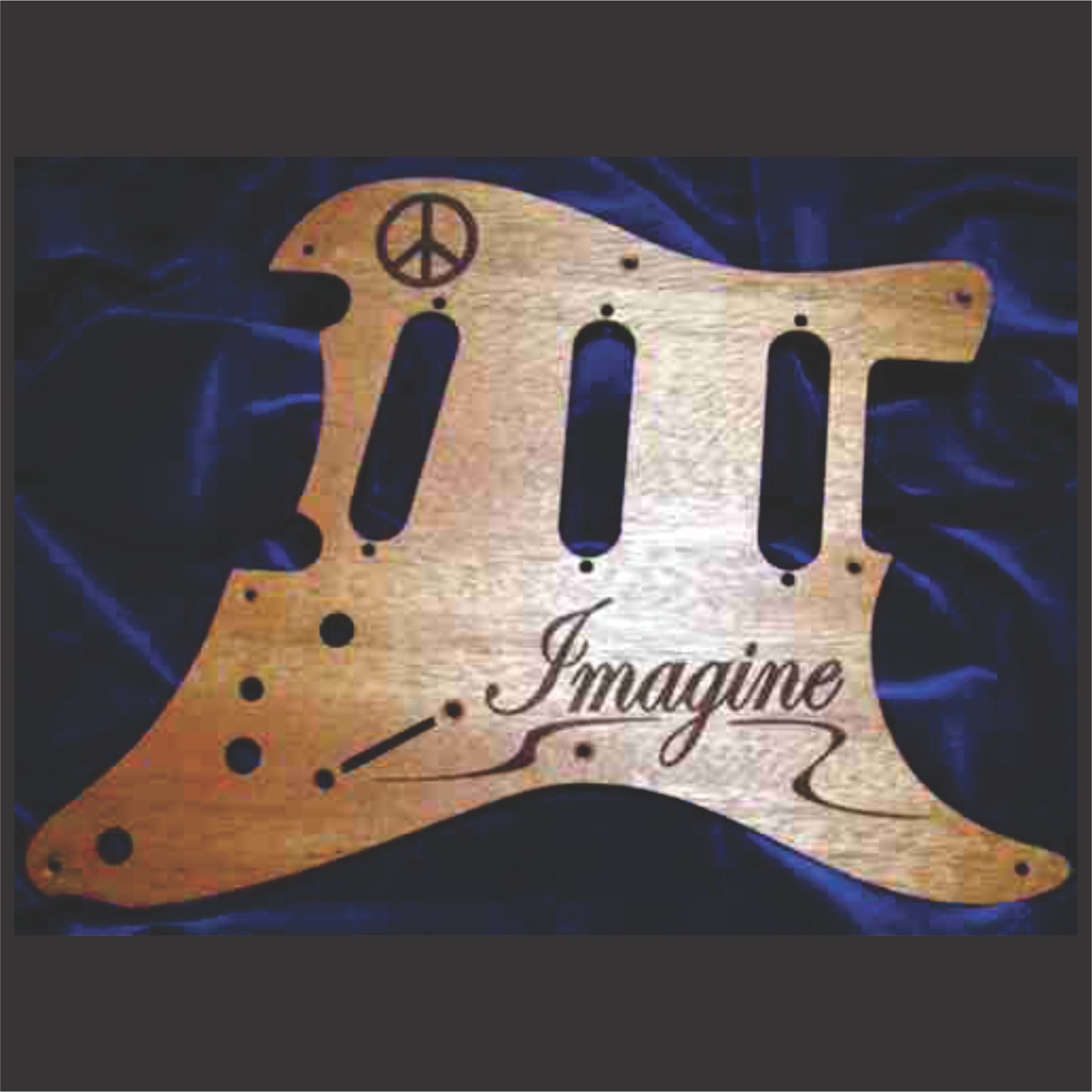 Exotic Wood Pick Guard With Peace Symbol And Wording Engraved