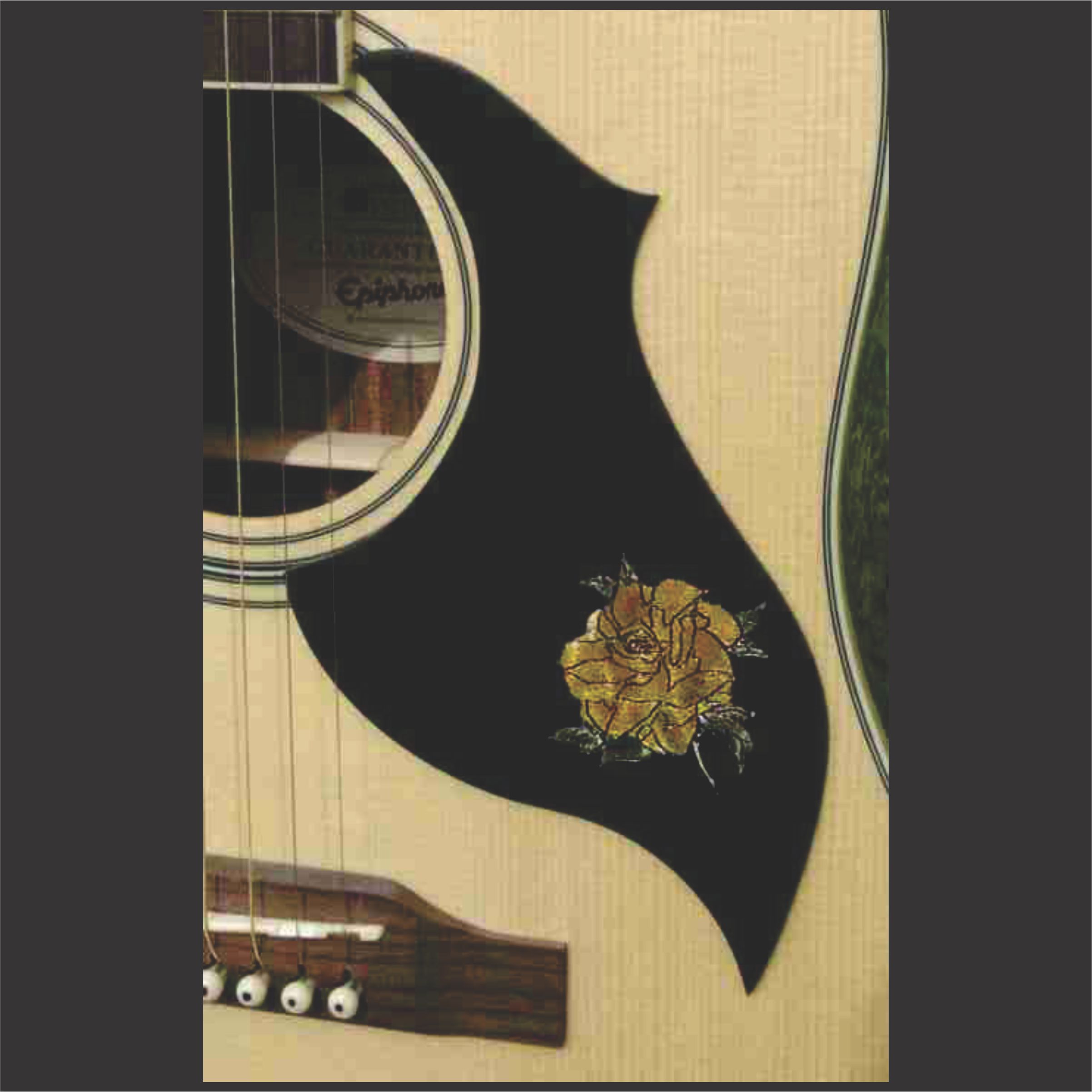 Ebony Accoustic Pickguard With Stained Custom Rose Inlay
